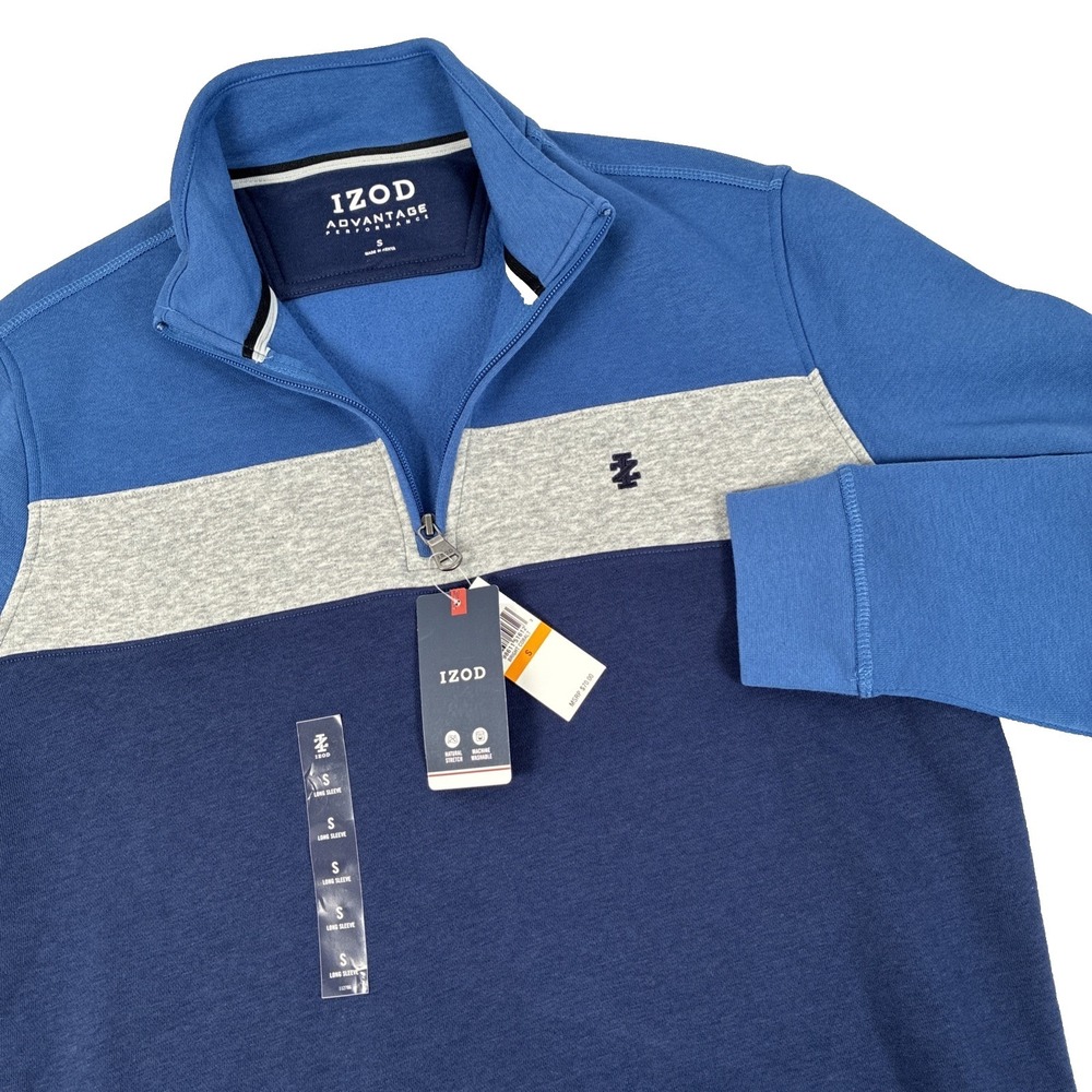 New Mens IZOD Advantage Performance 1/4 Zip Pullover Size Small NWT‎ Cobalt